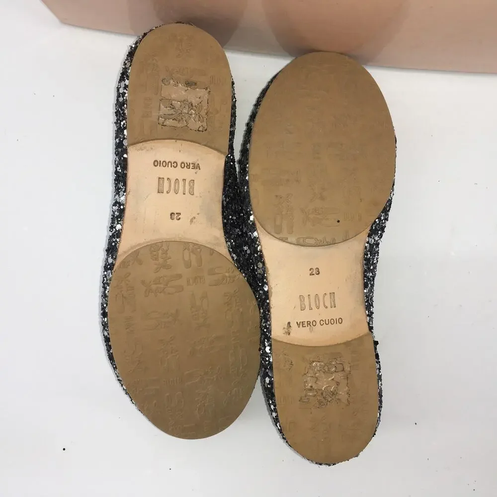 Bloch Helia Girls Sparkle Ballet Flats Shoe US 10 EU28 Silver Black Leather Sole